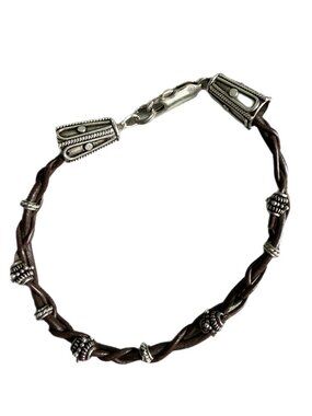 Handmade Braided Brown Leather Bracelet with Sterling Silver End Caps